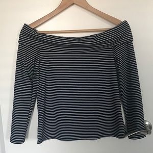 Gap Striped Off Shoulder L/S Top w/ Notch Detail